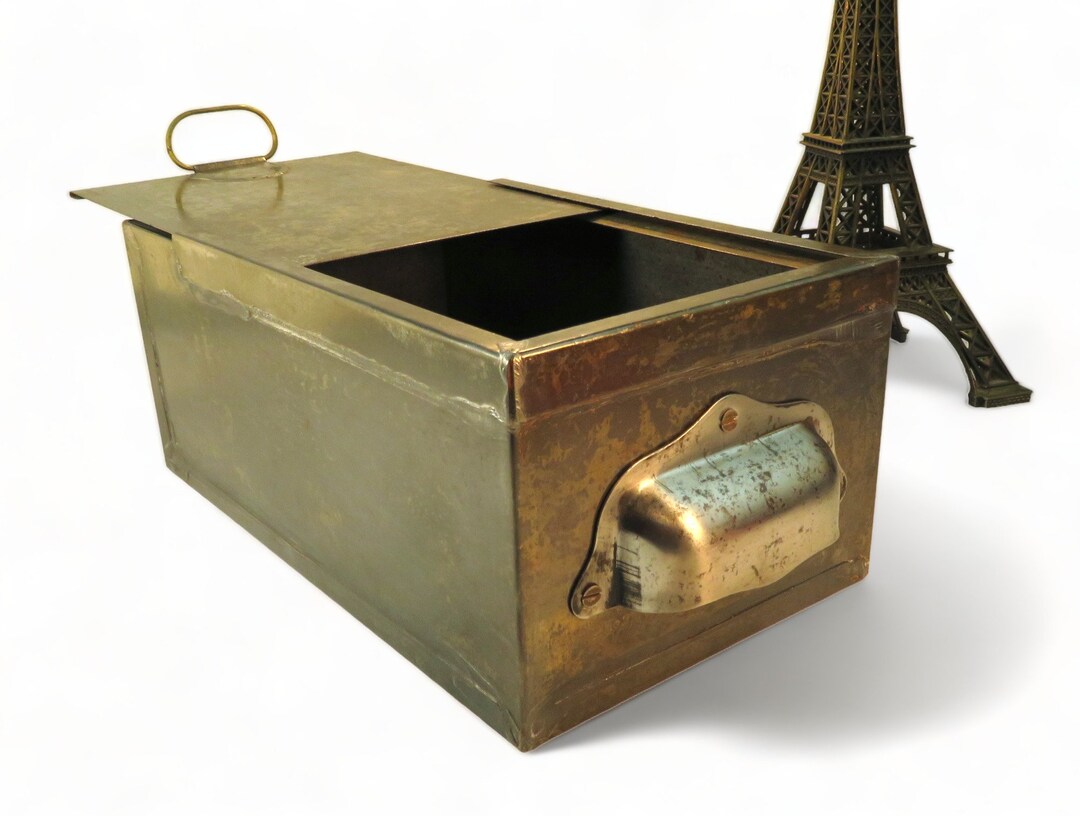 Vintage Industrial Metal Drawer Box With Sliding Lid Etsy