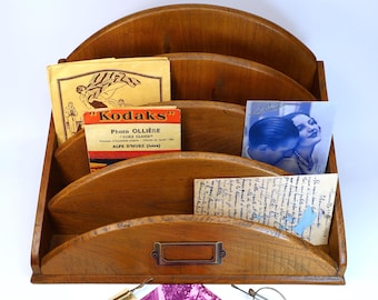 Vintage Wooden Letter Holder or Desk Organizer from the 1960s