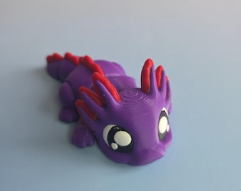 Articulated Axolotl 3D Printed Fidget Toy Purple Red Dragon Keychain Desk Accessory Figurine Ornament