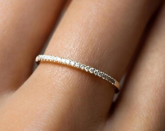 14K Gold Band Ring-CZ Ring-Mossainite Ring-Siver Band Ring-Stackable Ring-Minimalist Ring-Solitaire Ring-Ring For Women-Dainty Ring-Zircon