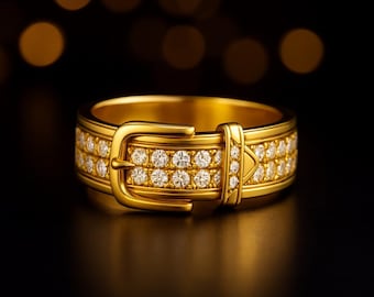 Sterling Silver Buckle Ring: CZ Diamonds, Belt Design Statement Jewelry