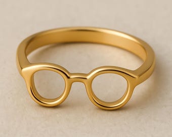 Gold Glasses Ring: Quirky Geek Chic Eyeglasses Band-Minimalist Gold Ring-Quirky Fashion Statement Gift-Unique Gold Ring-Solitaire ring
