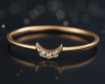 Dainty Half Moon Ring Crescent Moon Ring-  Gold Moon Ring-Dainty Gold Stacking Ring-Celestial Minimalist Jewelry-Delicate Celestial Jewelry