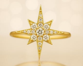 Gold Nordstern Ring: CZ Diamant Celestial Starburst Schmuck