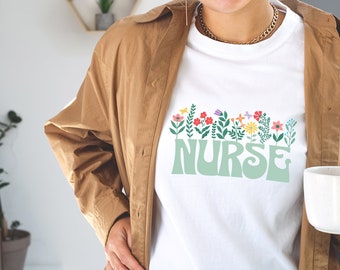 T-shirt for Nurse Gift Shirt with Flowers for Gift Nurse T-shirt Women's Nurse Gift