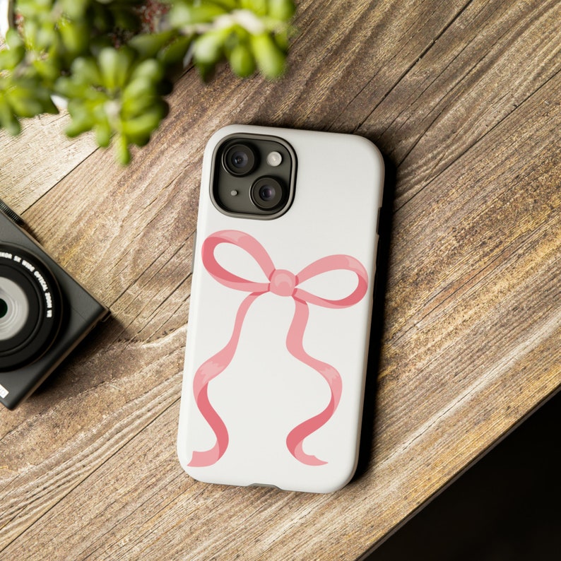 Pink Bow Phone Case, Coquette Bow Phone Case, Phone Case for her, Coquette aesthetic, pink bow aesthetic, bow phone case image 1