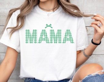Mama T-shirt with Bow, Green Tshirt for Mom, Gift for Mom, St. Patricks Day Gift for Mom, Comfort Colors T-shirt, Mama Tshirt with Bow