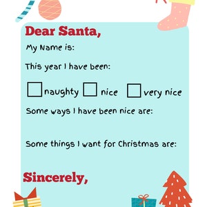 Letter to Santa, Child's letter to Santa, Easy to print santa letter, child Christmas letter to Santa image 3