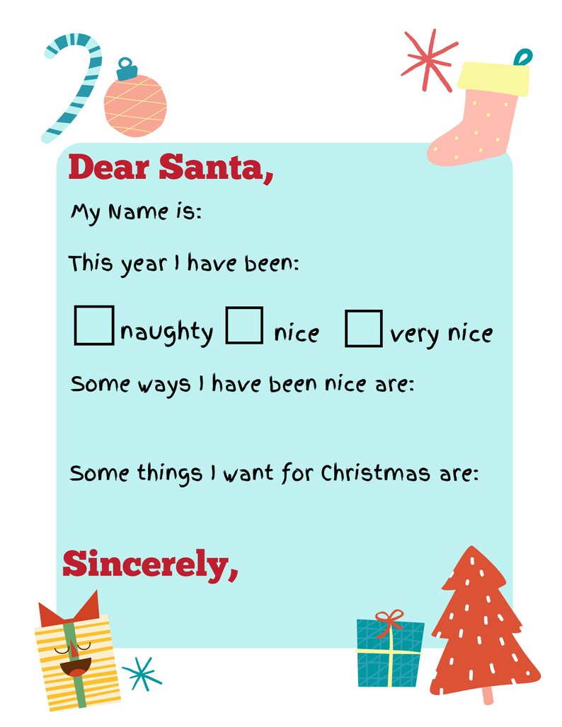 Letter to Santa, Child's letter to Santa, Easy to print santa letter, child Christmas letter to Santa image 3
