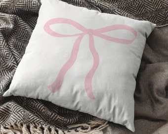 Trendy Pink Bow Aesthetic Pillow, Bow Pillow for Her, Pink Bow Aesthetic, Coquette Pillow Decor, Pink Bow For Her, Softcore Decor