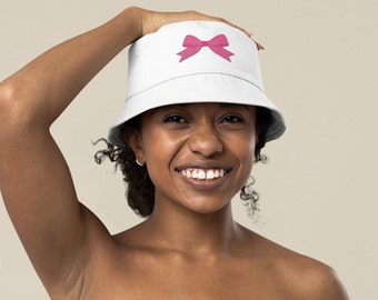 Bucket Hat with Bow, Cute Hat with Bow, Bow Hat for Her, Pink Bow Gift for Her, Trendy Pink Bow Gift, Coquette Aesthetic