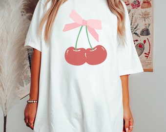 Trendy Coquette Aesthetic T-shirt, Comfort Colors Bow T-shirt, Softcore Aesthetic Tee for Her, Oversized T-shirt For Her