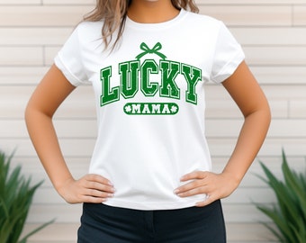 Chemise Lucky Mama, t-shirt Saint Patrick, t-shirt Saint Patrick, cadeau de la Saint Patrick pour maman, chemise shamrock, col rond de maman irlandaise