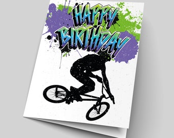 Carte d'anniversaire BMX | de style graffiti | Carte pour cycliste de BMX | Carte d'anniversaire colorée | Cadeau pour enfant BMX | Cadeaux bmx | bmxer | bmxing