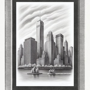 New York City Wand Kunst Bleistift Zeichnung