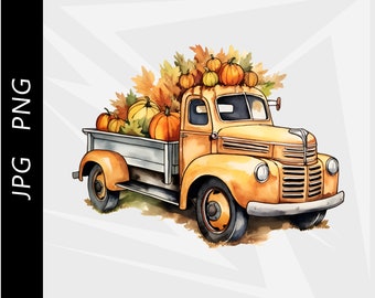 Diseño de sublimación de camión de otoño con calabazas (descarga digital)
