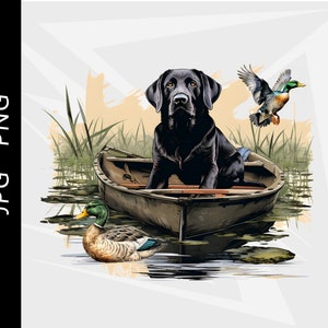 Czarny labrador retriever, pies myśliwski na kaczki, polowanie na krzyżówki, polowanie na kaczki, projekt ptactwa wodnego, pobieranie cyfrowe