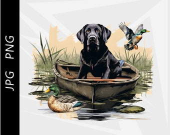 Black Lab Duck Hunting Dog Art, Waterfowl Design (Digital Download)