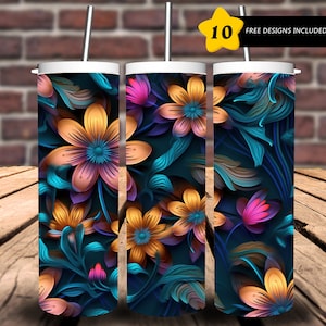 3D flower print, 20 oz Skinny Tumbler Sublimation Design Digital Download PNG Instant DIGITAL ONLY.