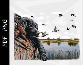 Puppy Black Lab retriever, Duck hunting dog, mallard hunting, Waterfowl design, Digital Download