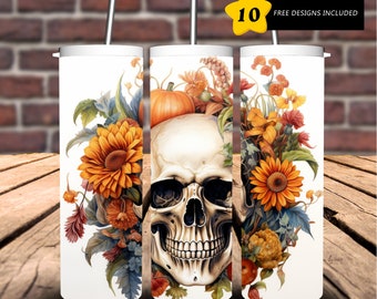 Rustic Skull Floral Tumbler Sublimation Design (Digital Download PNG)