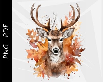 Watercolor Deer Illustration, Deer Shirt Design (PNG, PDF)
