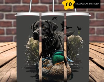 Black lab, Duck hunting, 20 oz Skinny Tumbler Sublimation Design Digital Download PNG Instant DIGITAL ONLY.