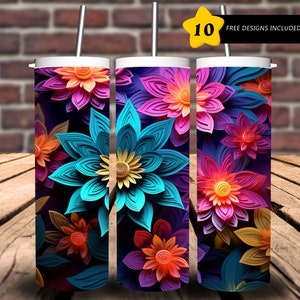 3D flower print, 20 oz Skinny Tumbler Sublimation Design Digital Download PNG Instant DIGITAL ONLY.