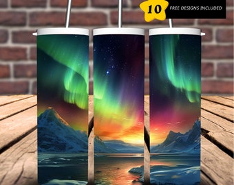 Northern Lights, 20 oz Skinny Tumbler Sublimation Design Digital Download PNG Instant DIGITAL ONLY.