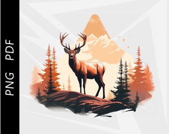 Deer Vector Graphic, Wildlife Scene (PNG, PDF)