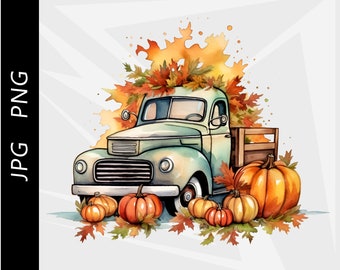 Camión rústico de otoño con calabazas - Diseño para sublimación (Descarga digital)
