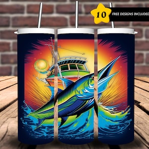 Fishing, bright colors, 20 oz Skinny Tumbler Sublimation Design Digital Download PNG Instant DIGITAL ONLY.
