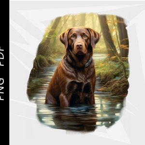 Chocolate Lab retriever, Duck hunting dog, chocolate lab swimming, dog design, Digital Download