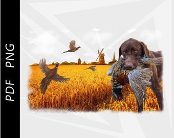 German Shorthaired Pointer Hunting Pheasant Art (Digital Download)