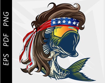 Bass Fish Mullet Design, Patriotic PNG EPS PDF (Digital Download)