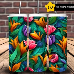3D flower print, 20 oz Skinny Tumbler Sublimation Design Digital Download PNG Instant DIGITAL ONLY.