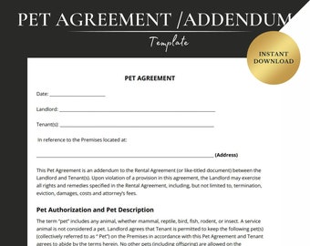PET AGREEMENT ADDENDUM to lease- Pet agreement template (Landlord to tenant)