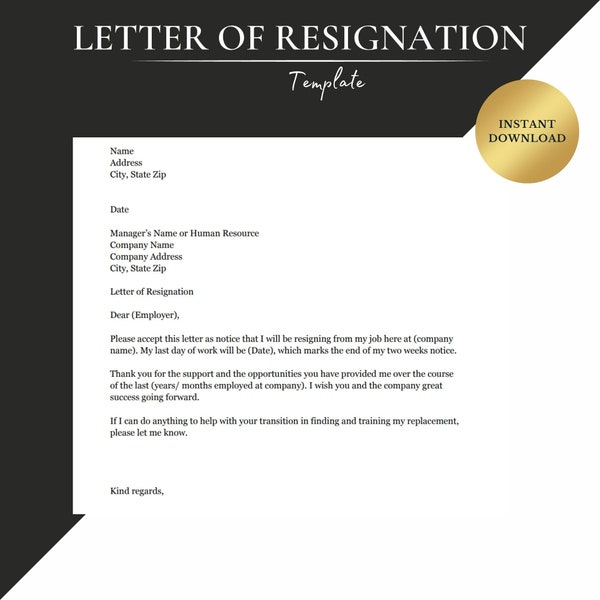 RESIGNATION LETTER TEMPLATE. Google Docs/Microsoft Word/ Canva. Notice Letter. Resign Letter.