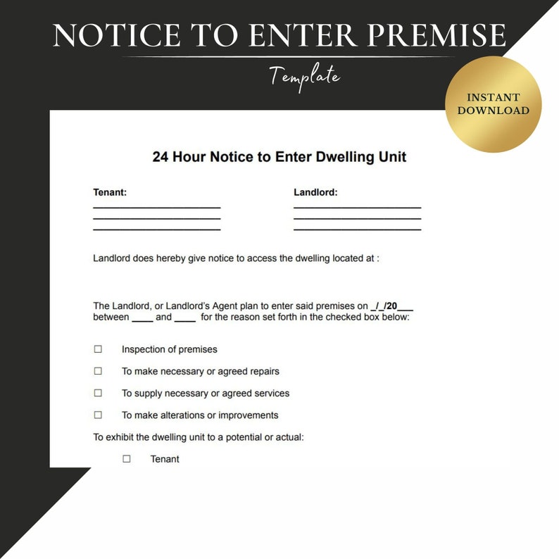 24 Hour Notice to Enter Notice to Enter Premise. Landlord Template