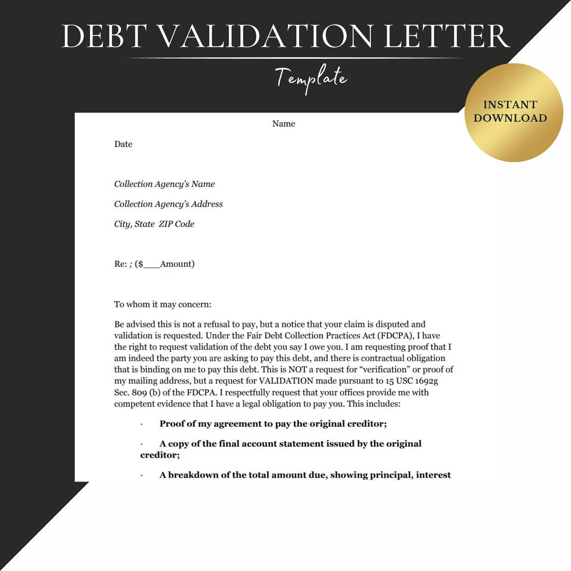 DEBT VALIDATION LETTER Template to Creditor Validate Debt Letter to DEBT VALIDATION LETTER Template to Creditor Validate Debt Letter to