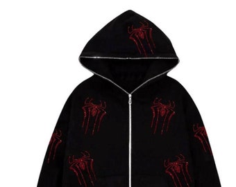 Y2K Rhinestone Cross Zip up Hoodie Unisex Full Zip-up Gothic - Etsy
