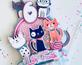 Cat Eight Cake Topper – Happy 8th Birthday Kitty Decor, Rose Gold Glitter Sign - View #4