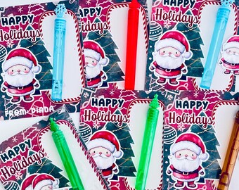 Christmas Card and bubble Wand Set, Holiday Party Favor.