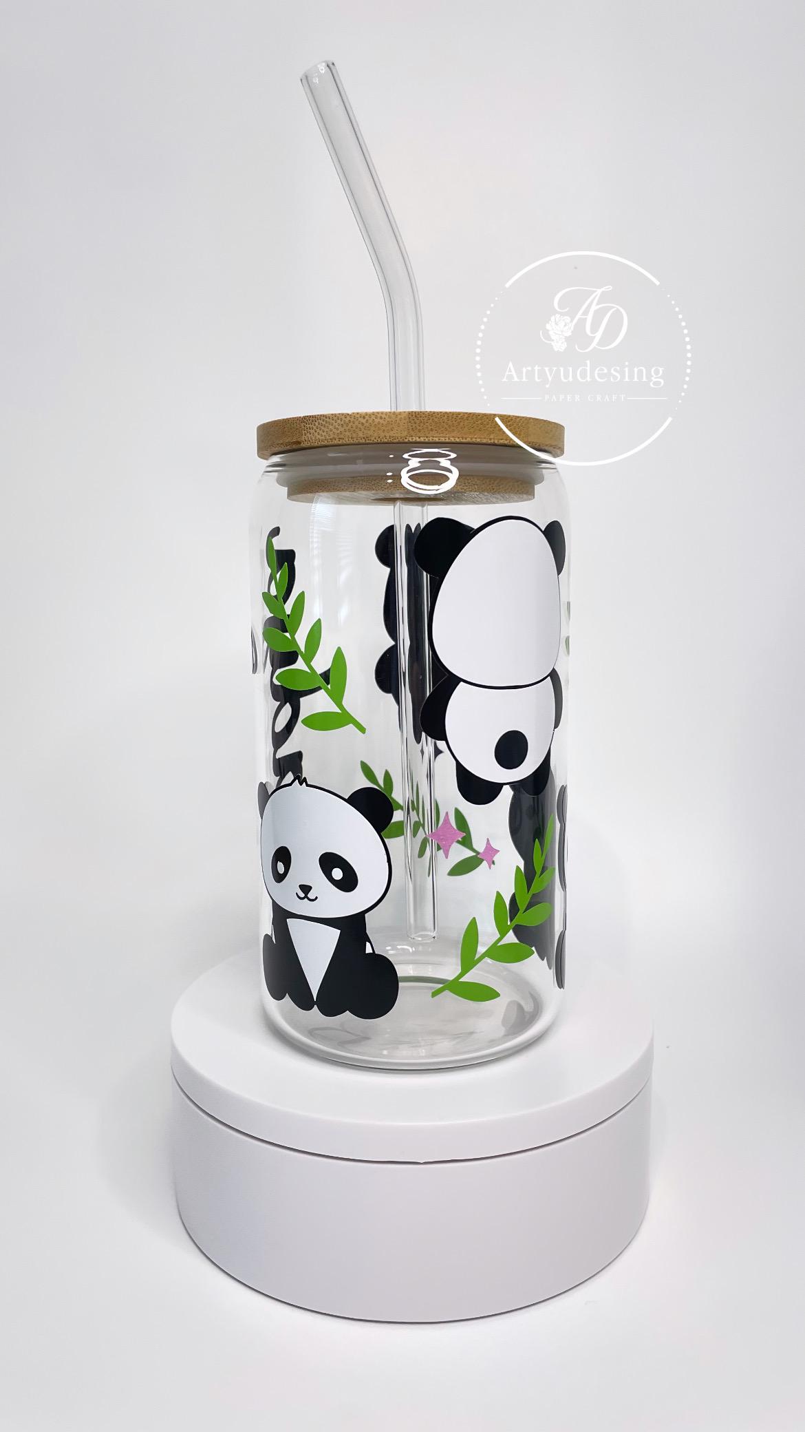 Panda Glass Cup With Bamboo Lid & Straw - Personalized 16 Oz - Etsy