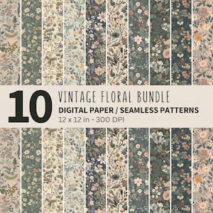 Pacchetto di motivi digitali floreali vintage English Country Garden: 10 motivi floreali vintage senza soluzione di continuità