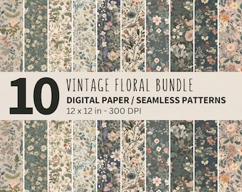 English Garden Floral Patterns: Vintage Seamless Designs (Digital Download)