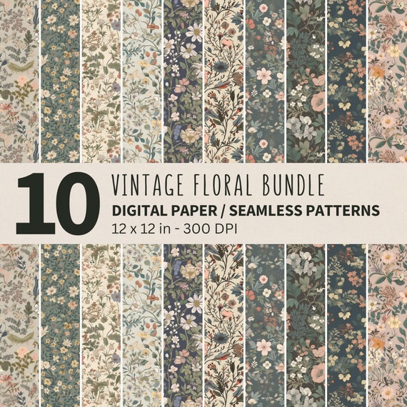 English Garden Floral Patterns: Vintage Seamless Designs (Digital Download)