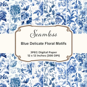 Bundle de papier numérique Floral délicat vintage bleu - Toile Seamless Patterns pour un usage commercial, téléchargement immédiat
