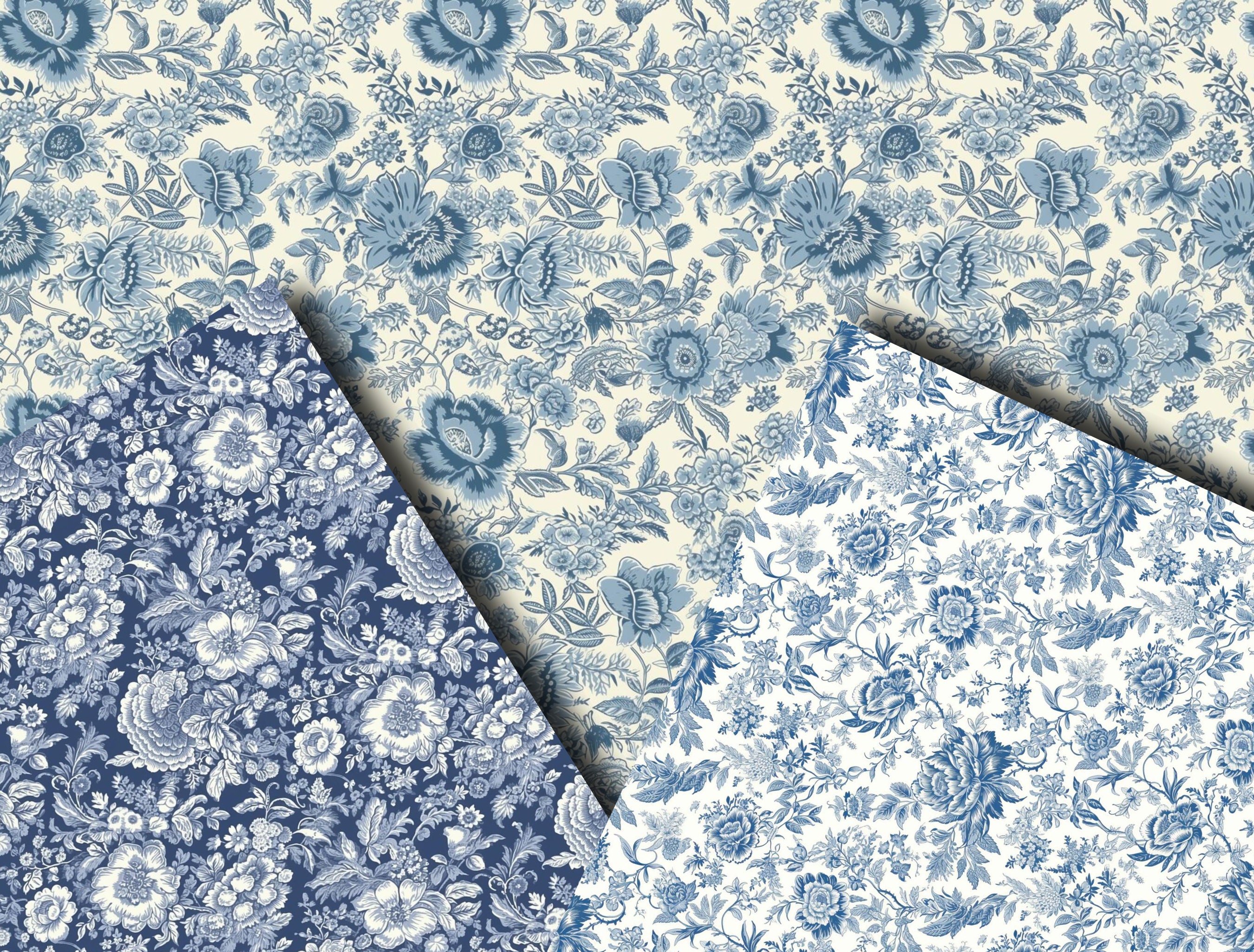 Blue Vintage Floral Toile Digital Paper Bundle - Most Popular 10 ...