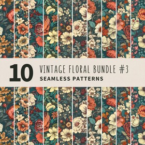 Ensemble de papier numérique floral vintage - 10 motifs sans couture aux couleurs vives dans un style classique